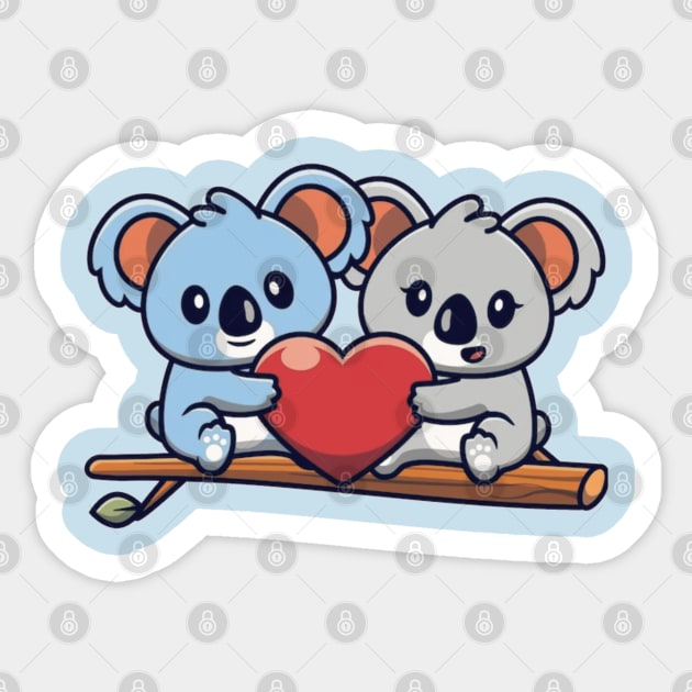 Cute koala couple holding heart on tree Sticker by TheDesigNook